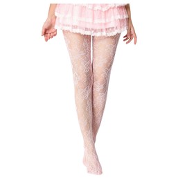 SHENHE Women's 1 Pair Fishnet Tights Patterned Stretch Kawaii Sheer Stockings Pantyhose Pink Floral Lace One-Size