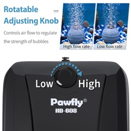 Pawfly Aquarium Air Pump with 4 Outlets Adjustable Quiet Oxygen Aerator Pump for Fish Tank with Accessories up to 500 Gallons