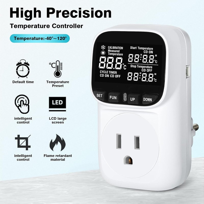 KABASI Digital Temperature Controller, Heavy Duty 15A/ 1800W Thermostat Outlet
