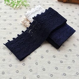 8 cm de ancho con diseño de roma europea, ribete de encaje bordado inelástico, cortina, mantel, funda para novia, ropa y accesorios (4 yardas en un paquete) (azul marino)