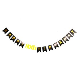 Black Happy 80th Birthday Banner Sign with Shiny Gold Glitter Letters 80 Years Birthday Party Decorations Supplies Anniversary Celebration Backdrop Pre-Assembled