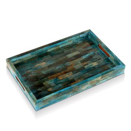 Handicrafts Home Handmade Verdigris Covered Inspired Decorative Tray - 11x17 Ottoman Tray, Multipurpose Bone Inlay Serving Tray for Living Room Dining Entertaining and Display