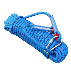 Wolike 10 Meters Length Professional Climbing Rope Rappelling Abseiling Rope Outdoor Excursions Accessories 12mm Diameter 12KN Escape High Resistance Rope With Two Carabiners (Blue,10m)