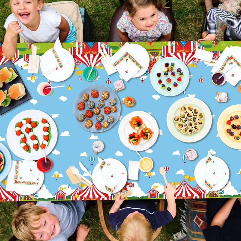QUERICKY 4 Pack Circus Theme Tablecloths, 51x87'' Carnival Plastic Disposable