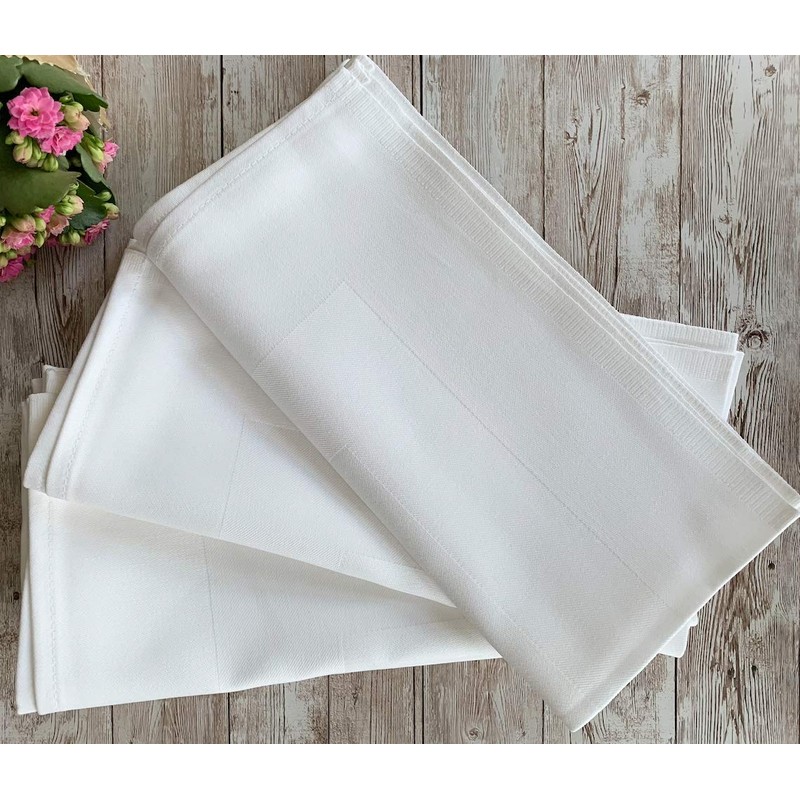Set of 6 Napkins 55x55cm White Satin Band - 100%