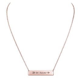Rosemarie & Jubalee Women's Rose Gold Arrow Design Inspirational Inscription Be Brave Bar Pendant Necklace, Metal