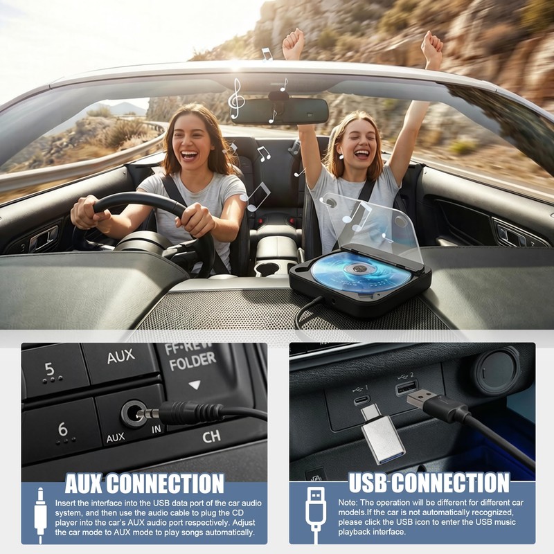 CD Player for Car, External Portable Car CD Players with