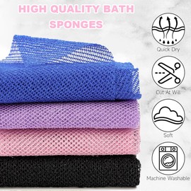 4 Pcs African Net Sponge, 31.5 Inch Long African Net Bathing Sponge Cloth, Nylon Boddy Exfoliating Scrubber for Skin Smoother Daily Bath Shower