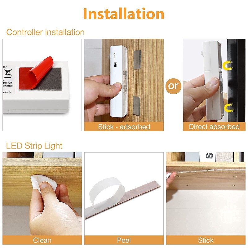 WOBANE Motion Sensor Stair Strip Lights,Rechargeable Motion Activated Closet Light,Battery