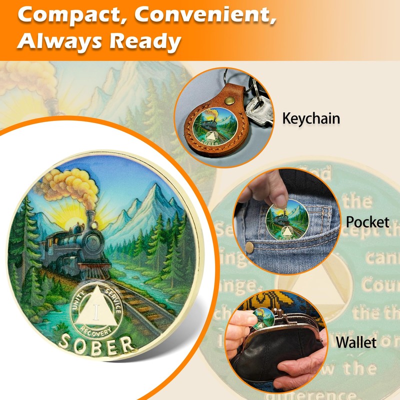 1 Year On Track Sobriety Coin – Journey into Serenity