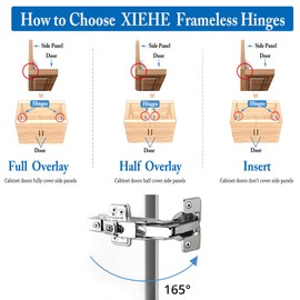 XIEHE Hardware 165 Degree Soft Close Inset Frameless Hinges 4 Pack, for Kitchen Cabinets Door Brushed Nickel Flush Mount Clip-on Hinge with Screws