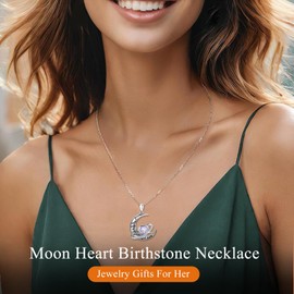 QUALISE S925 Sterling Silver Moon Necklace for Women, I Love You to the Moon and Back June Heart Birthstone Necklace Birthday Christmas Jewelry Gifts for Mom/Wife/Grandma/Girlfriend
