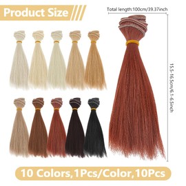 DICOSMETIC 10Pcs Doll Hair Wefts 100x15.5cm Doll Wig 10 Colors Straight Synthetic Doll Hair High Temperature Fiber Doll Hair Extensions Doll Making Arts Supplies
