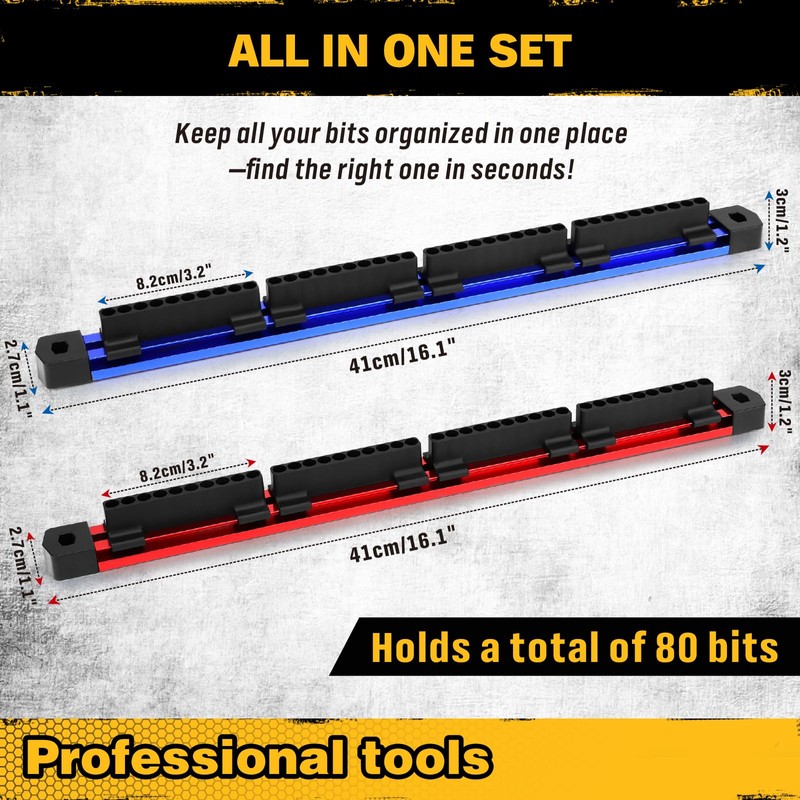 ELEAD 2PCS Magnetic Slidable Drill Bit Holder, 80 Holes Bit