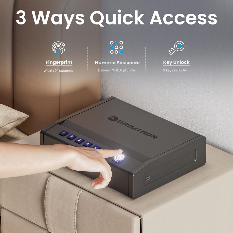 Grimtron 8.2 lb Heavy-Duty Biometric Gun Safe for Handgun –