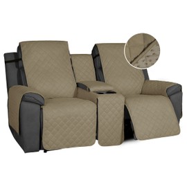 Easy-Going Non-Slip Loveseat Recliner Sofa Cover with Console, Water Resistant Double Reclining Couch Cover with Adjustable Strap, 2-Piece Washable Furniture Cover for Dog Pet (2 Seater, Beige)