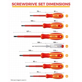 E·Durable 7pcs VDE Insulated Screwdriver Set, Magnetic Torque Screwdriver Set to 1000v, Multifunctional Tool Kit Chrome Vanadium Screwdrivers TPR Handle for Home and Professional Use, Red