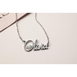 GR35Z9 Fiona Name Necklace with Heart Dainty Silver Stainless Steel Initial Pendant Necklace for Women