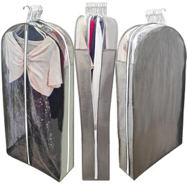 Extra Long Dress Bags for Gowns with 6.3" Gusset, 60" Clear Moth Proof Garment Bags for Hanging Clothes, Dresses Covers and Side Zipper Protector for Storage Clothing, Closet and Travel 3 Packs