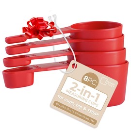 2 in 1 Measuring Cups and Spoons Set - Nesting Measuring Cups for Easy Storage - Keep Your Measure Cups Set Organized - Food Grade Material Cup Measuring Set by Storage Theory   Glass - Color: White/Gray Mixed