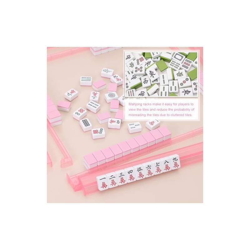 Mahjong Racks with Pushers 4PCS Set Majiang Tile Holder Acrylic