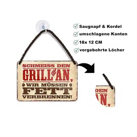 schilderkreis24 Tin Signs Collection 18 x 12 cm - Funny Barbecue Sayings: BBQ Decoration & Gift Ideas for Barbecue Fans (Smash the Grill, We Must Burn Fat)