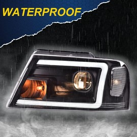 G-PLUS LED DRL Headlights, Compatible with 2004-2008 Ford F150, Compatible with 06-08 Lincoln Mark Lt(NOT Fit for 04 F150 Heritage/Flareside Beds Models), Clear lens Black Housing Clear Reflector