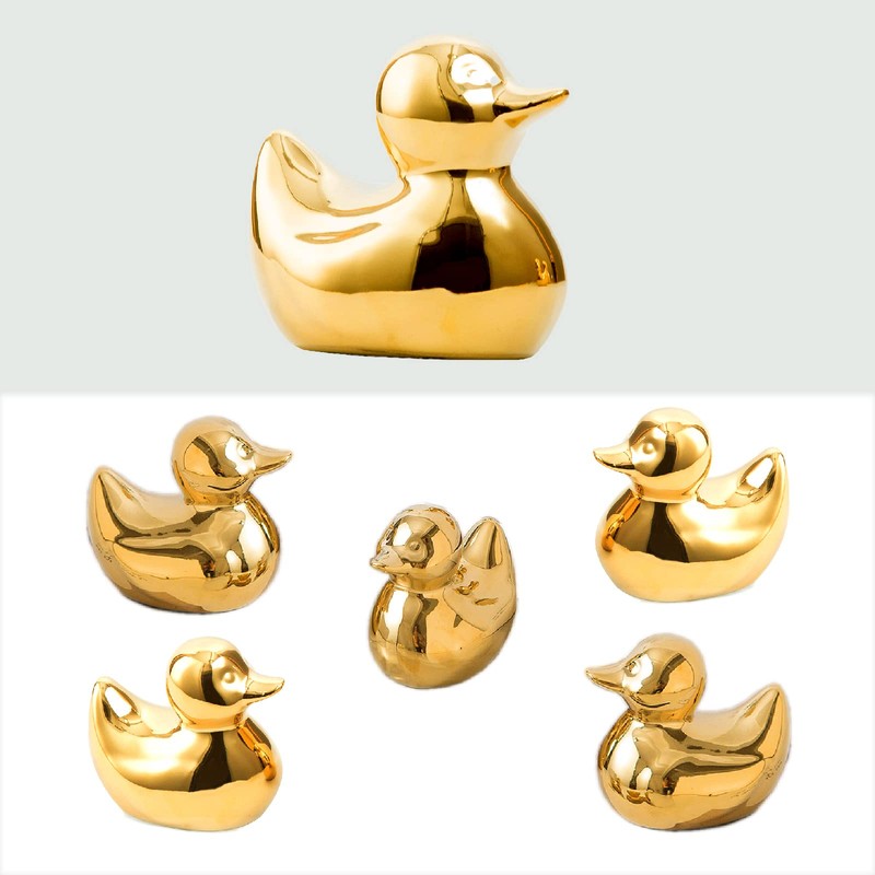 TQUPT Golden Ceramic Duck Figurines，Home Decor Animal Sculptures and Statues