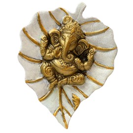Charmy Crafts Metal Ganesha On Leaf, Wall Hanging Article for Wall Decor, Wedding Gifts, Best for Housewarming, Room Decor (White)