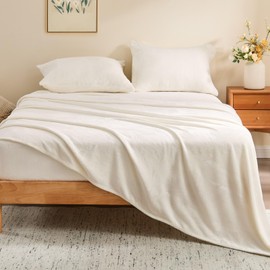 BEDELITE Flannel Sheets King Size White - Super Soft Fleece Sheets Set Fluffy Extra Plush, 4 Piece(Include Fitted Sheet, Flat Sheet, 2 Pillowcases)