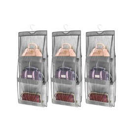 QWORK® 3 Piece Handbag Storage, Handbag Organiser Hanging with 6 Transparent Pockets for Handbag, Shoulder Bag, Purse