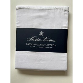 Brooks Brothers Set Of Two Standard Pillowcases White 100% Organic Cotton New