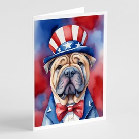 Caroline's Treasures Shar Pei Patriotic American Greeting Cards Pack of 8 Blank Cards with Envelopes Whimsical A7 Size 5x7 Blank Note Cards
