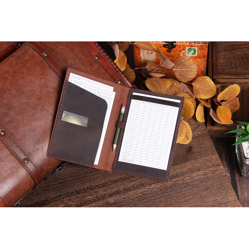Fasjosma Leather Golf Scorecard Holder with Elastic Pencil Clip and