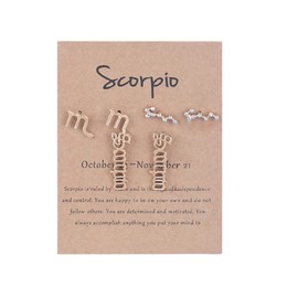 3 Pairs 12 Constellation Zodiac Sign Stud Earrings Star Astrology Horoscope Wish Card for Women Birthday Anniversary Friendship Jewelry-Scorpio
