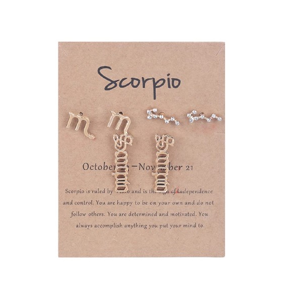 3 Pairs 12 Constellation Zodiac Sign Stud Earrings Star Astrology