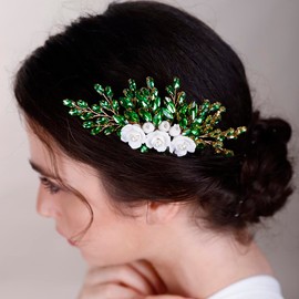 BERYUAN Cute Floral Hair Comb for Bride Women and Girls Crystal Hair Comb Multi-Color Green