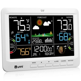 Weather Station Indoor Outdoor Thermometer Wireless, Home Atomic Clock with Large Constant Display, Inside Outside Temperature Humidity Monitor, Dew Heat Point, Barometer White