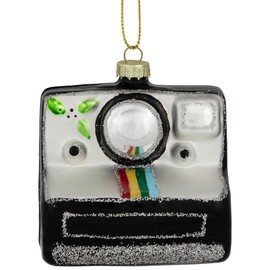 Northlight 3" Black and Silver Retro Instant Camera Glass Christmas Ornament