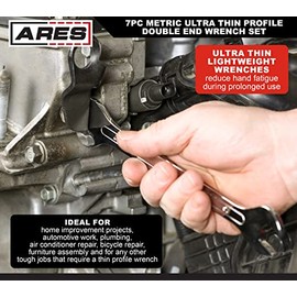 ARES 33041 - Juego de 7 llaves métricas ultrafinas de doble extremo abierto, tamaños 6-19 mm, construcción de acero al cromo vanadio con acabado chapado en cromo pulido de espejo, bandeja de almacenamiento de espuma EVA