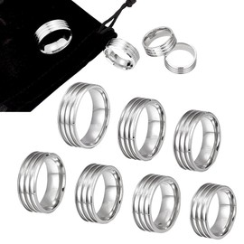UNICRAFTALE 7 Pieces 7 Sizes Stainless Steel Triple Grooved Blank Core Ring with Velvet Bags Grooved Finger Rings Set Round Empty Ring for Making Inlay Rings Jewellery Wedding Rings