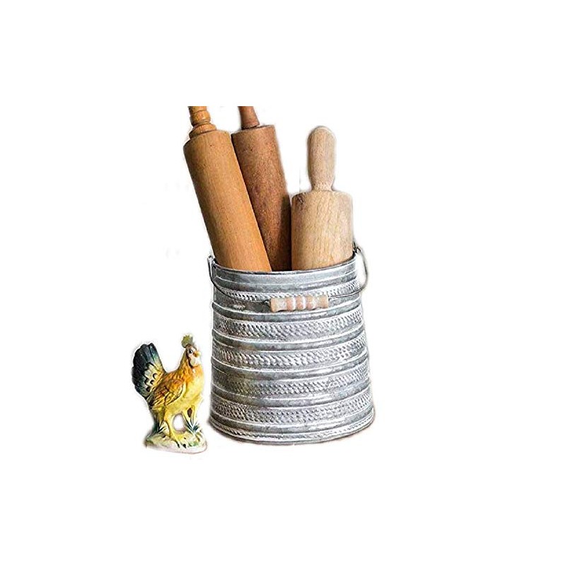 Embossed Metal Bucket Large Utensil Holder Organizer