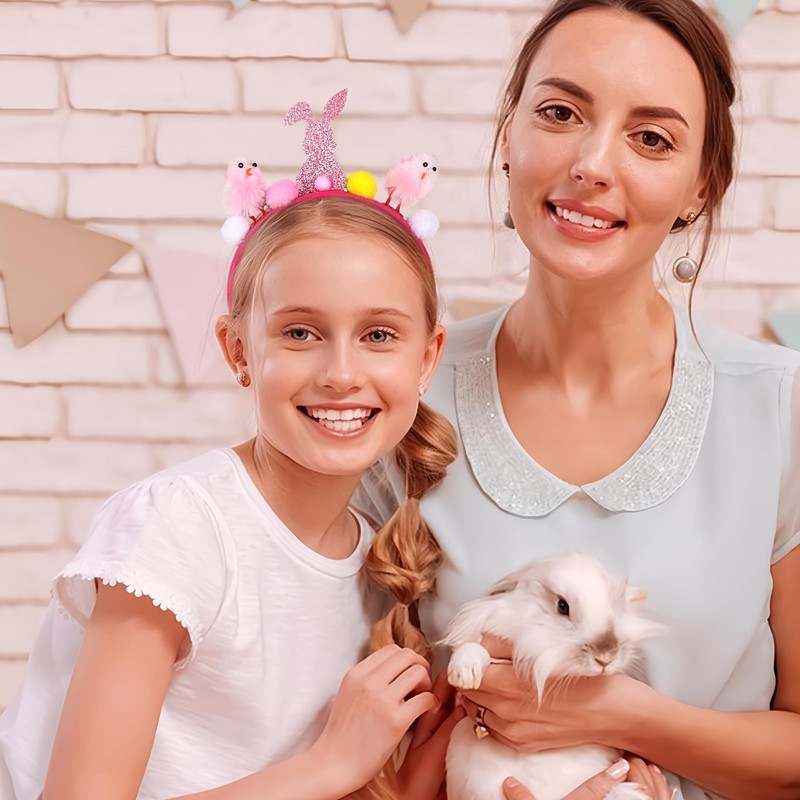 XIELIME Pink Bunny Headband for Women Cute Chick Hair Bands