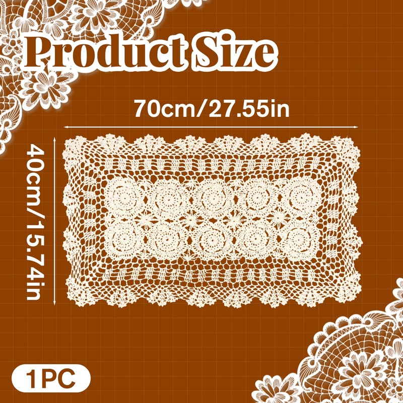 Lace Table Runner 15x28 Inch Rectangular Cotton Handmade Crochet Lace