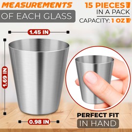 15pcs Christmas Stainless Steel Shot Glasses Drinking Vessel - 30 ml (1oz) Shot glass Outdoor Party Metal Shot Glasses Camping Small Shot Glasses Travel Shot Cups Backpack Silver Cup Tiny Shot Glasses