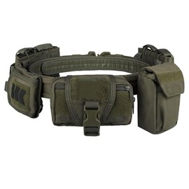 CrogaGear Tactical Battle Belt with Quick Release & Accessory Pouches - 7 in 1 Duty Belt for Men (Green)