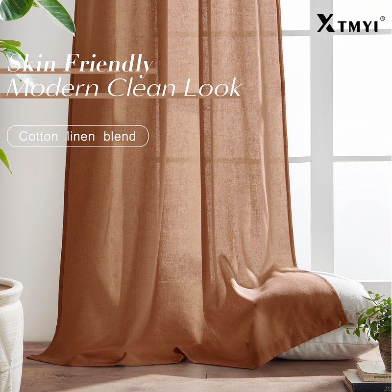 XTMYI Terracotta Country Curtains for Living Room,Sheer Linen Curtains for