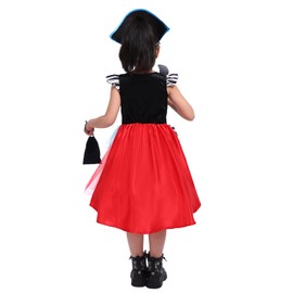 Rabtero Children's Pirate Costume, Girls' Upgrade Deluxe Pirate Princess Dress, with 7 Pieces Pirate Accessories for Children 8-10 Years