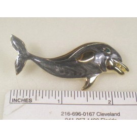 DOLPHIN ORE #.. FISH  DESIGNER SIGNED  DOLPHIN ORE  BLACK ENAMEL  PIN BROOCH  DB1676GR-34