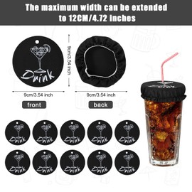 Pack of 10 Drink Covers to Protect Against Alcohol, Washable Cup Cover, Scrunchie, Anti-Spike, Reusable Drink Protection Cap with Holes for Straws, for Women, Girls, Club Bar